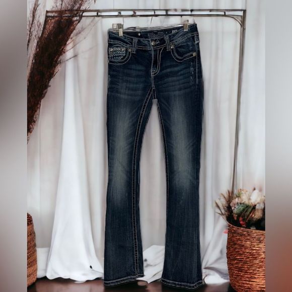 Miss Me Denim - Miss Me Jeans Boot JW5900B Western Cowgirl Rhinestones Size 27 bling - longhorn